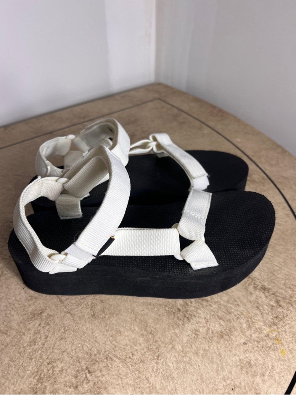 TevaWhite Strapped Platform Sandals with Black Sole